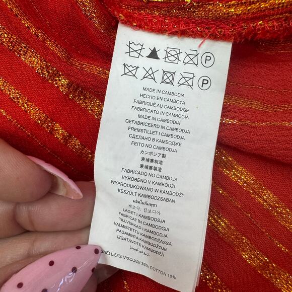 MICHAEL Michael Kors Sangria Metallic Orange/Gold Faux Wrap Midi Dress Size L - Picture 9 of 12